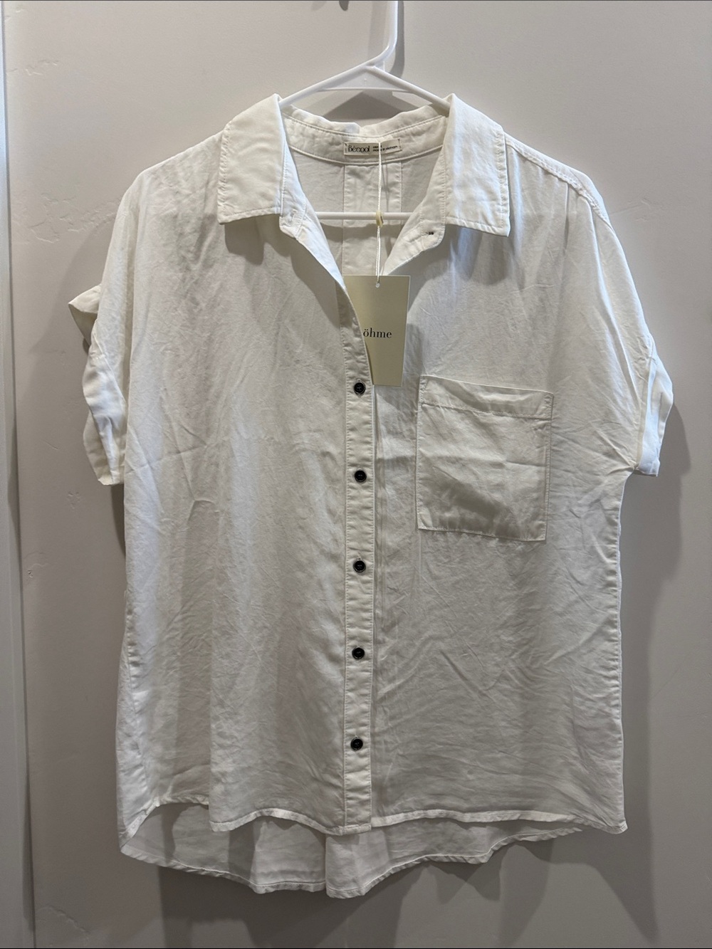 bohme White Short-Sleeve Button-Down Shirt with Chest Pocket